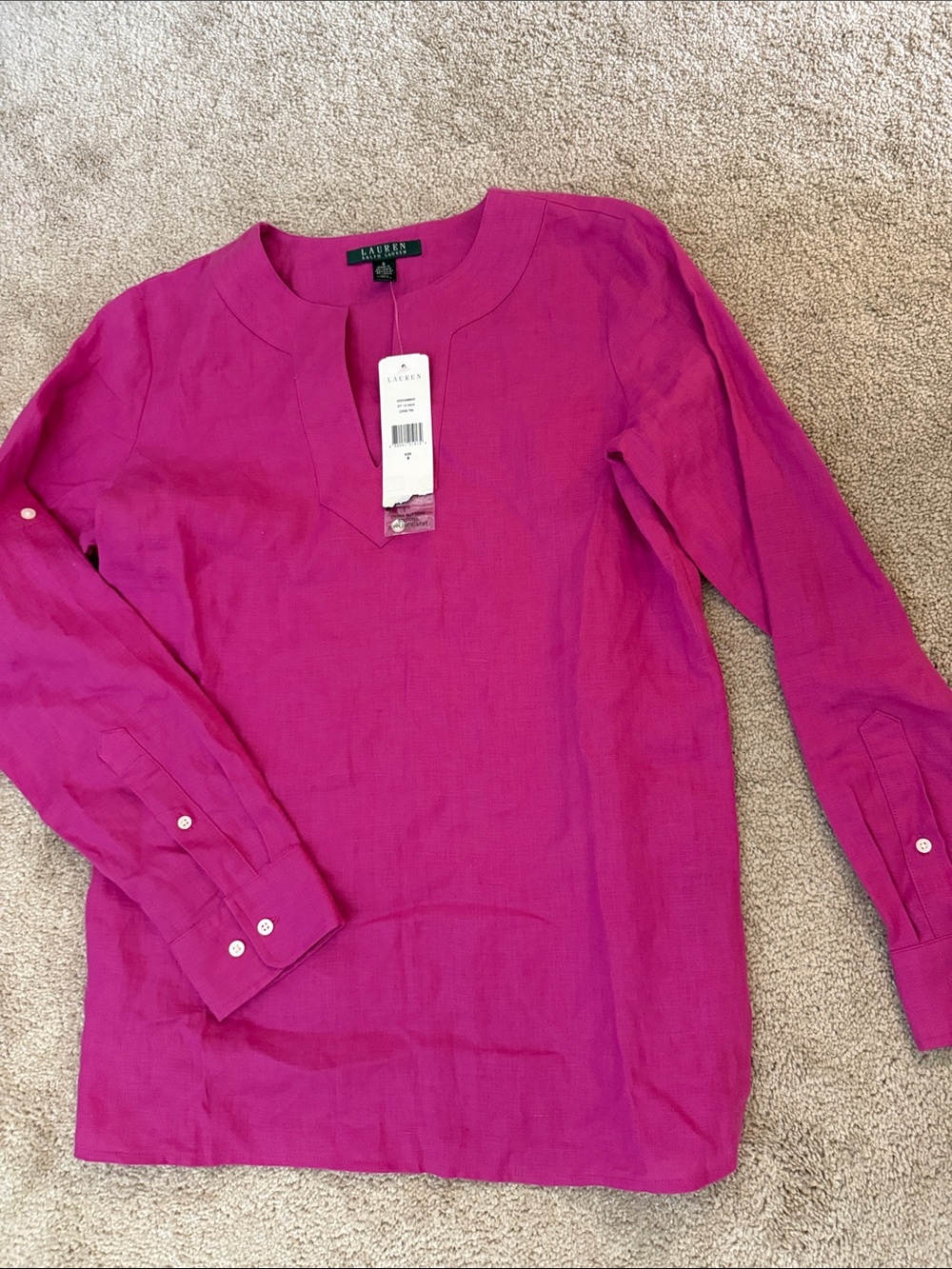 Lauren Ralph Lauren Hot Pink Split-Neck Tunic Blouse